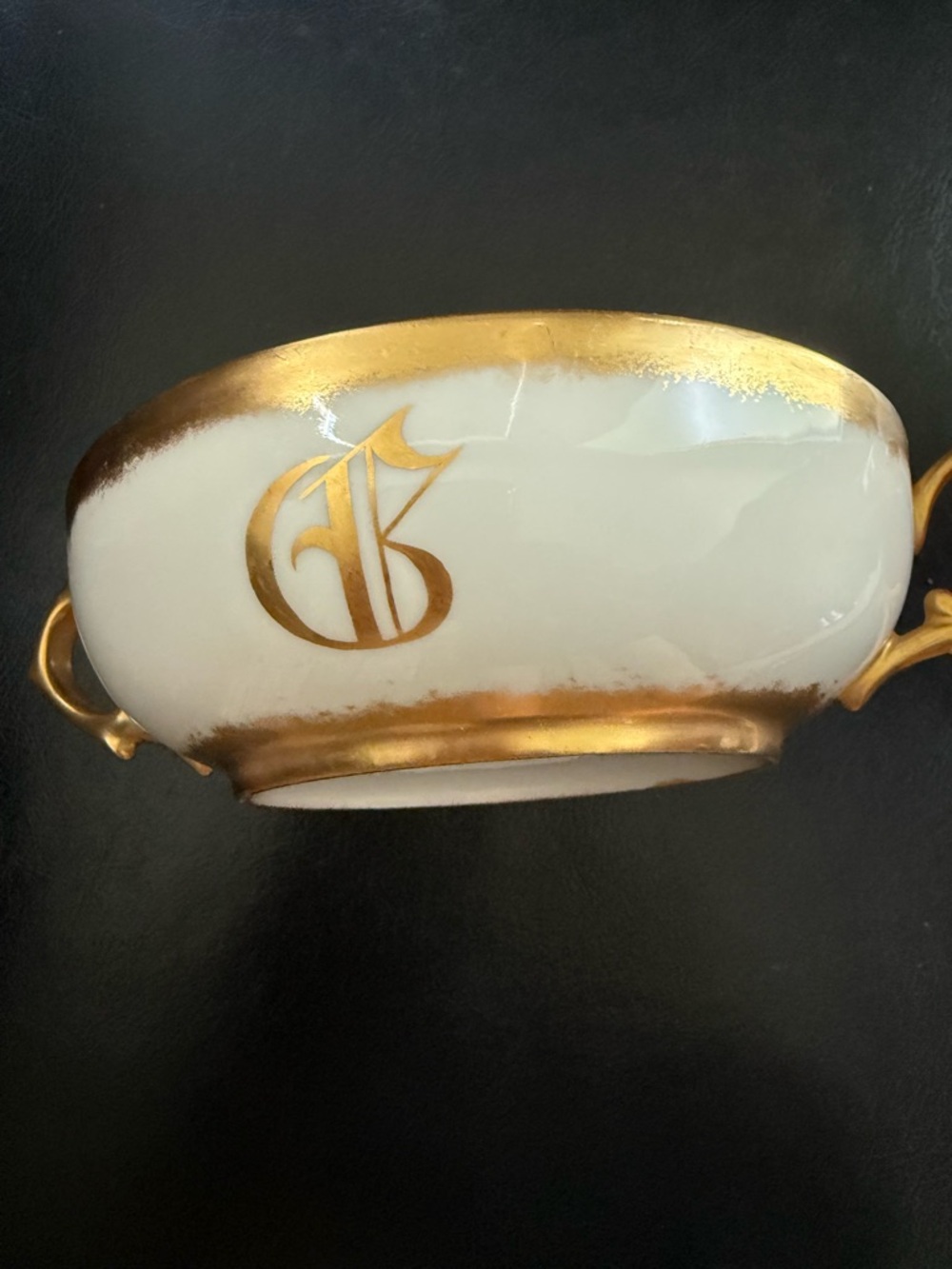 Antique Limoges France White&Gold T & V Tressemanes & Vogt Cream Soup Bowl
